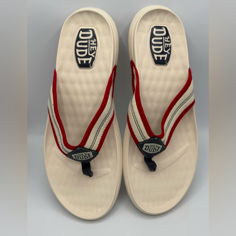 Hey Dude Myers Flip Americana 4th of July Flip Flops Sandal‎ White Red Men’s 13